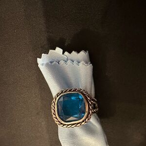 Elegant Blue Stone Silver Ring Size 8